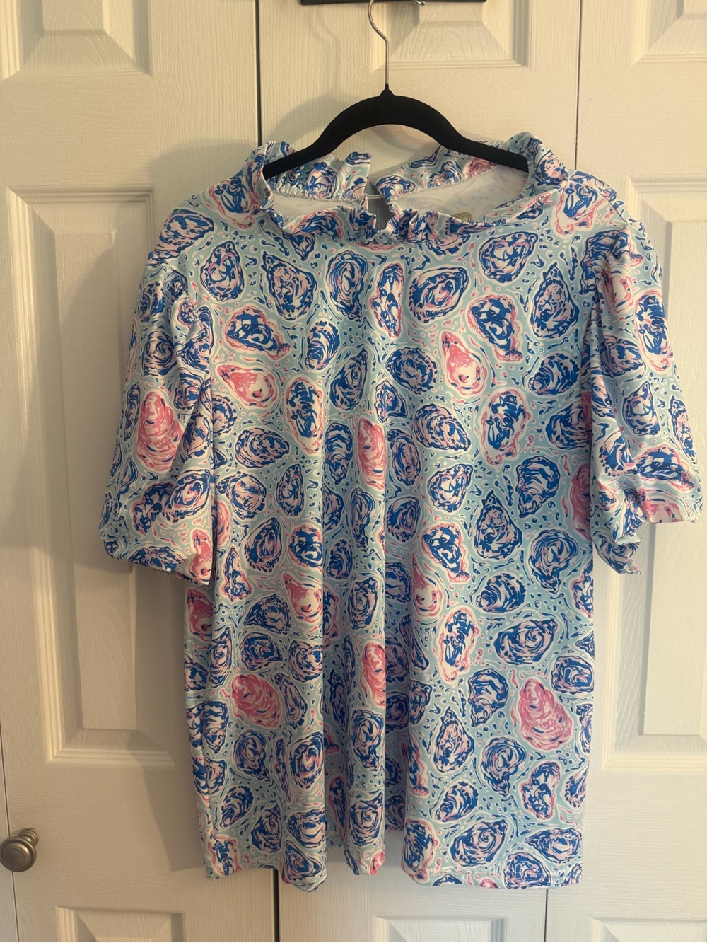 Simply Southern Blue Short Sleeve Top with Pink & Navy Paisley Accents